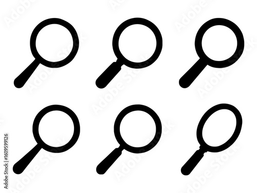 Six magnifying glasses arranged on a white page