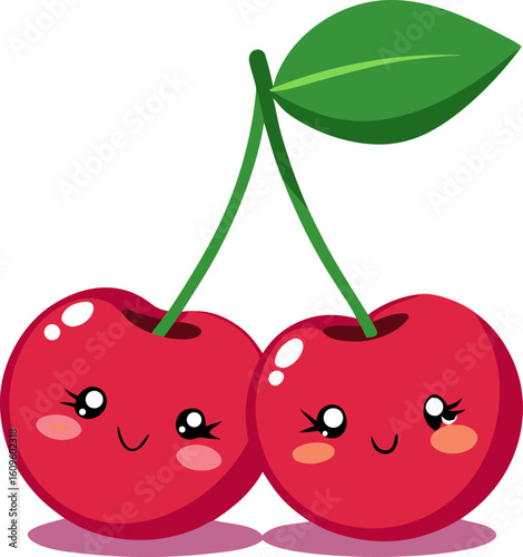 A pair of cherries forming a kissing face