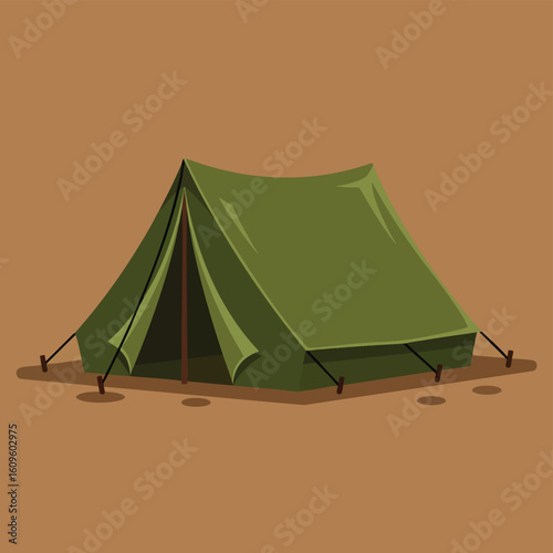 Classic green A-frame camping tent pitched on the ground.