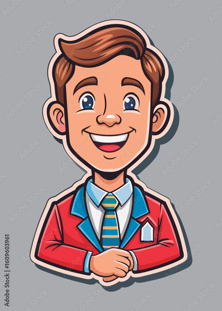 Young male cartoon character in business attire. smiling confidently with hands clasped in front. Professional figure in a business setting. Young male cartoon character in business attire. smiling confidently with hands clasped in front. Professional figure in a business setting.