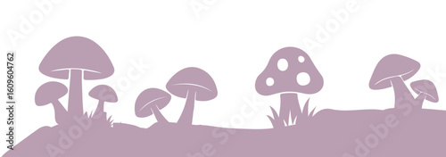 Set of natural and isolated mushrooms Black and light pink color, sprouts from the autumn forest. Seasonal hedgehog mushrooms, chanterelles, Vector flat illustration.   Nature illustration. Eps 10
