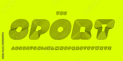 Linear psychedelic bold font. Futuristic layered alphabet for groovy headline in posters, typographic logo, sport team branding, music fest events, EDM title. Vector typeset