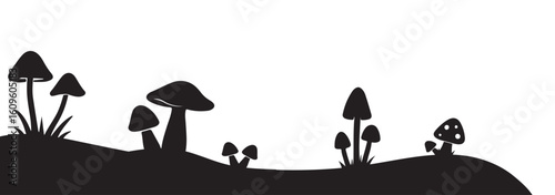 Set of natural and isolated mushrooms Black and light pink color, sprouts from the autumn forest. Seasonal hedgehog mushrooms, chanterelles, Vector flat illustration.   Nature illustration. Eps 10