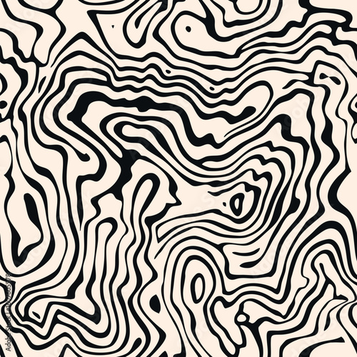 Vector seamless pattern with topographic contour lines. Abstract monochrome texture with wavy curved lines, geological formations, map elements. Stylish black and white repeat decorative geo design