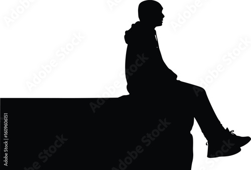 Ledge Sitter Silhouette - Contemplative Moment