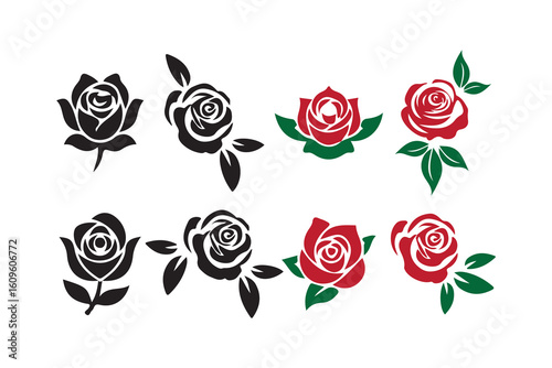 Rose Flower Vector Set. Black and Red Designs. Victor illustration eps10