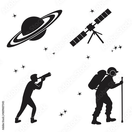 Celestial bodies telescope and explorers planet rings
