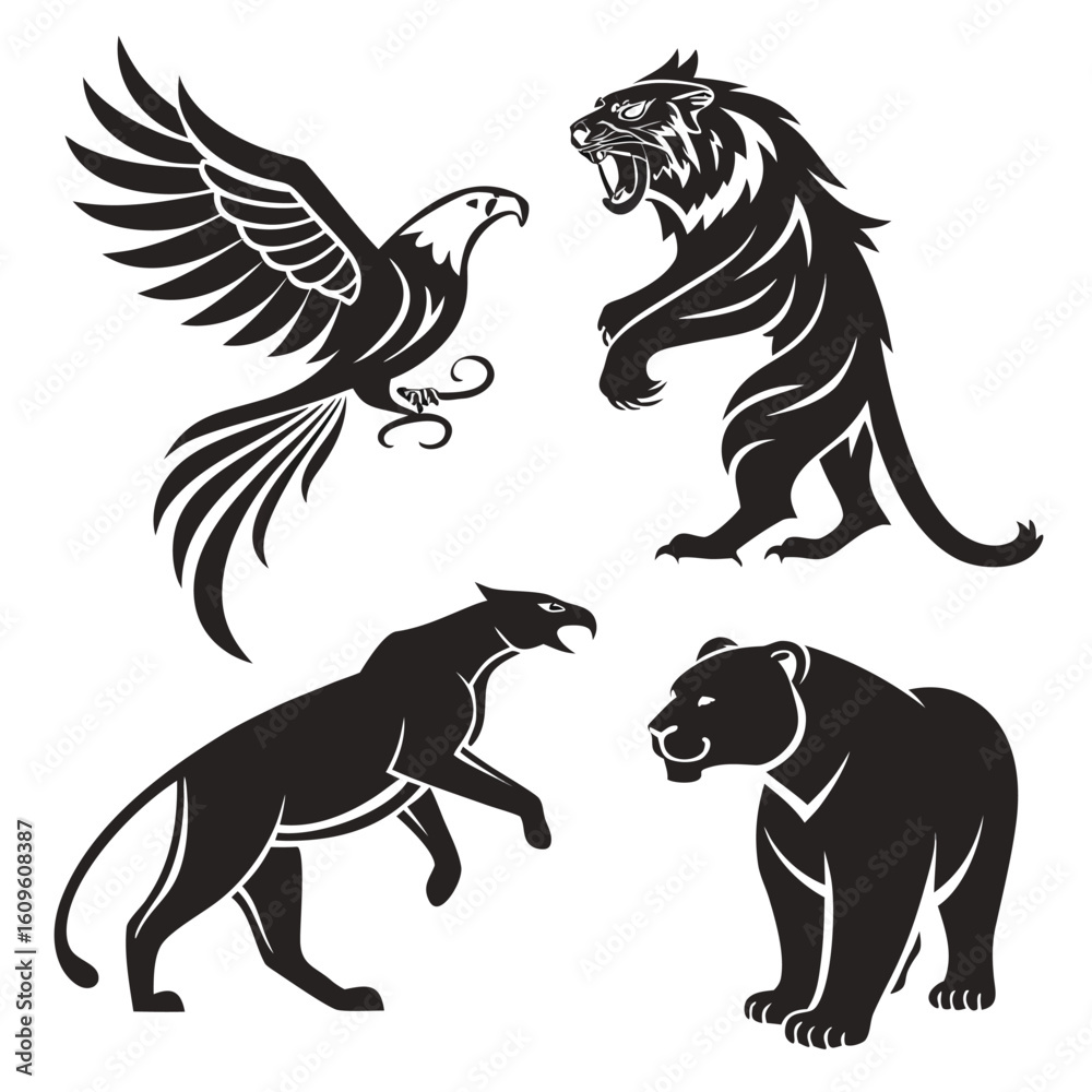 Obraz premium Eagle tiger panther bear tribal tattoo art vector