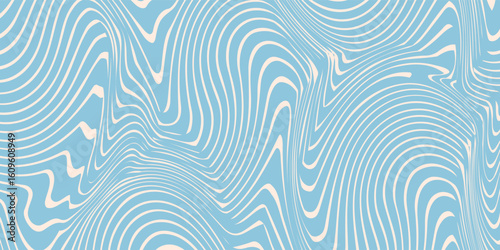 Blue and beige diagonal wavy lines seamless pattern. Simple vector abstract liquid stripes background. Funky groovy texture with diagonal waves, fluid shapes, flow. Stylish repeated decorative design