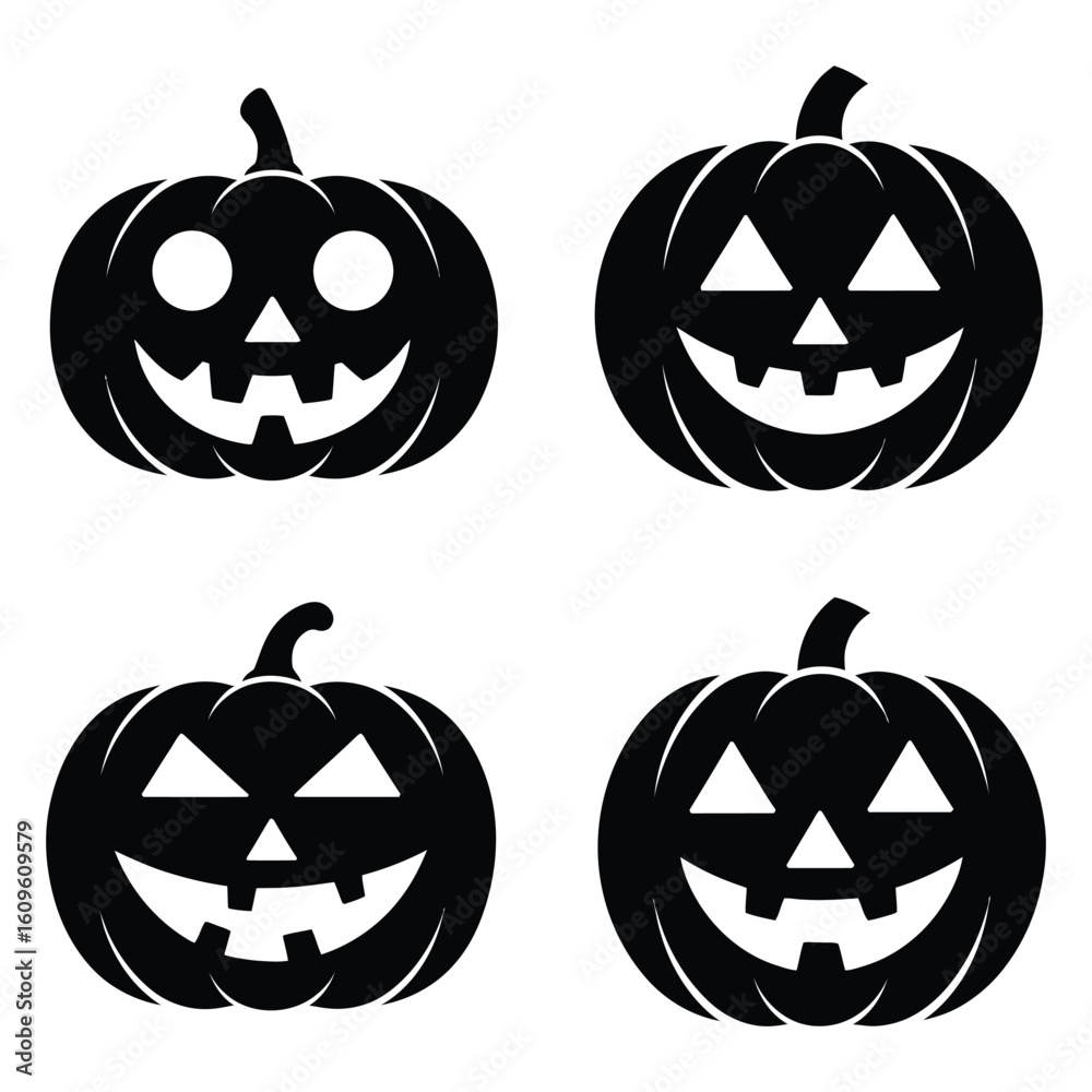Obraz premium Black Pumpkin Faces on White Background