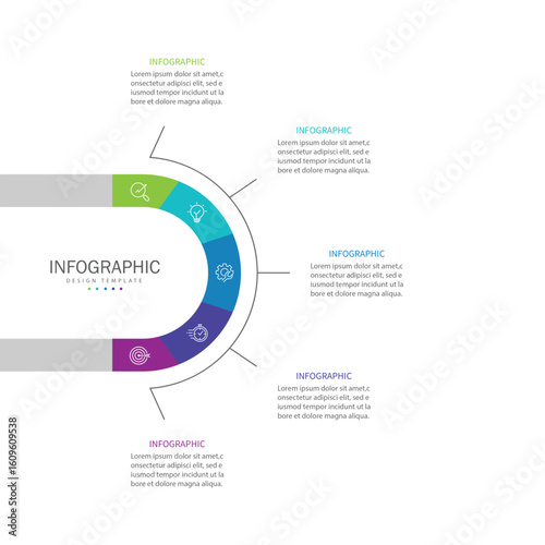 Business infographic template. 5 Step timeline journey. Process diagram, Infographic elements vector illustration.	