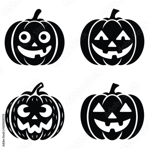 Halloween Pumpkin Silhouette Set Isolated