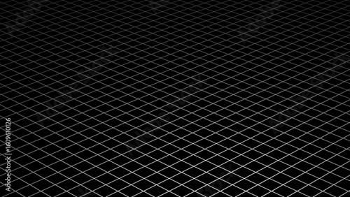 Black isometric grid pattern background with dark geometric mesh texture structure