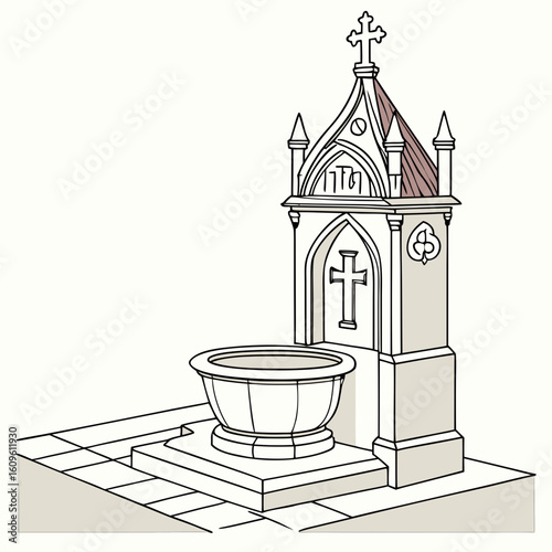 Holy Water Font AI vector format, perfect for digital use, religious graphics, and spiritual microstock content.