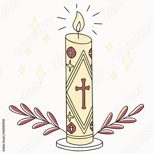 Lit Paschal Candle AI vector format, perfect for digital use, religious graphics, and spiritual microstock content.