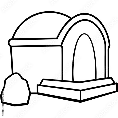 Tomb with Stone Rolled in Front AI vector format, perfect for digital use, religious graphics, and spiritual microstock content.