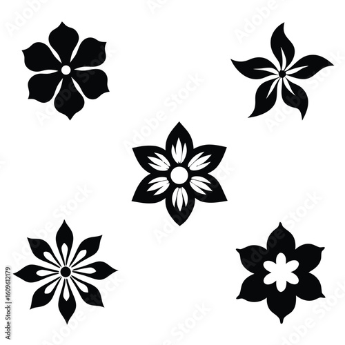 Minimalist Black and White Flower Silhouette Icons