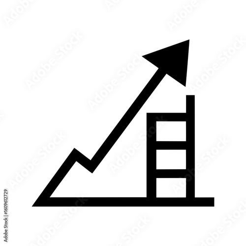 Success ladder silhouette with ascending arrow shown in clean flat style for growth concept