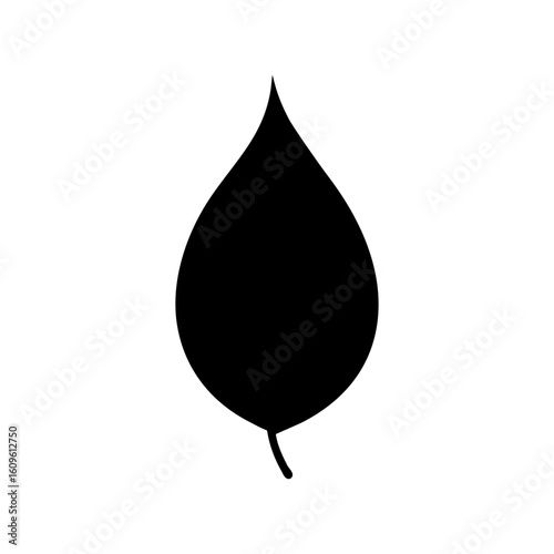 Silhouette of single leaf with vein detail shown in clean natural minimalist flat icon style