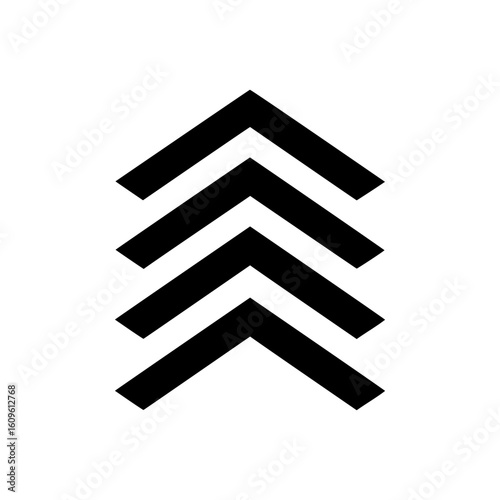 Upward arrow formed from stacked chevron lines shown in clean sharp silhouette vector style