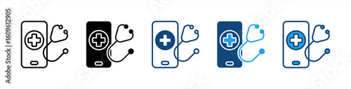 Telehealth Service icon set multiple style collection