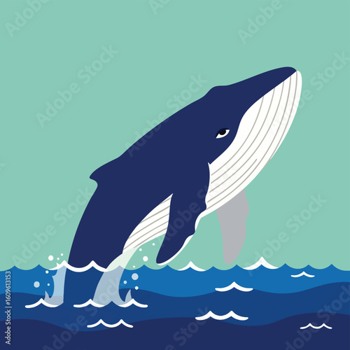 Stylized Blue Whale Breaching the Ocean Surface.