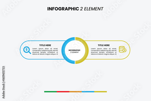 Clean 2-step infographic template with capsule shapes & circle. Ideal for comparison, pros cons, or showing two concepts. Fully editable vector.