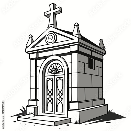 Closed Tomb with Cross Above AI vector format, perfect for digital use, religious graphics, and spiritual microstock content.