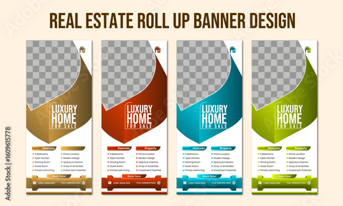 Professional creative 5 set of roll up banner, Real estate Roll up banner design, Corporate business banner stand design, Real estate roll up banner design or pull up banner template