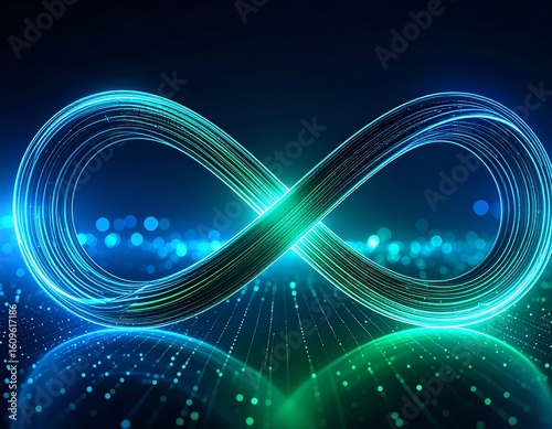 Abstract infinity symbol with vibrant light effects