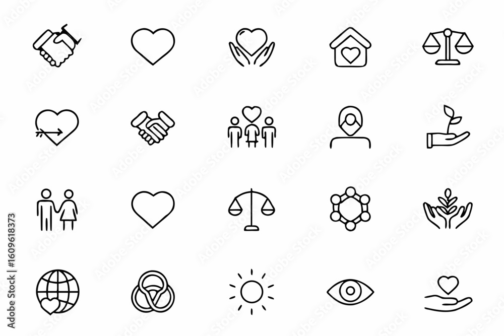 Fototapeta premium A graceful line art bundle illustrating key human values in a minimalist, continuous-line style. Perfect for school materials, NGO branding, or inspirational office décor.