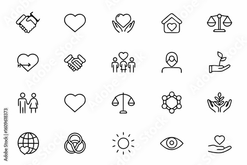 A graceful line art bundle illustrating key human values in a minimalist, continuous-line style. Perfect for school materials, NGO branding, or inspirational office décor.