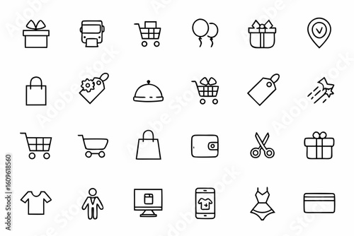A trendy one-line art set that illustrates the lifestyle of shoppers—from browsing to buying. Ideal for fashion stores, eCommerce platforms, and POS visuals.