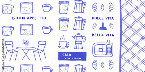 Italian cafe scene with coffee and pastries