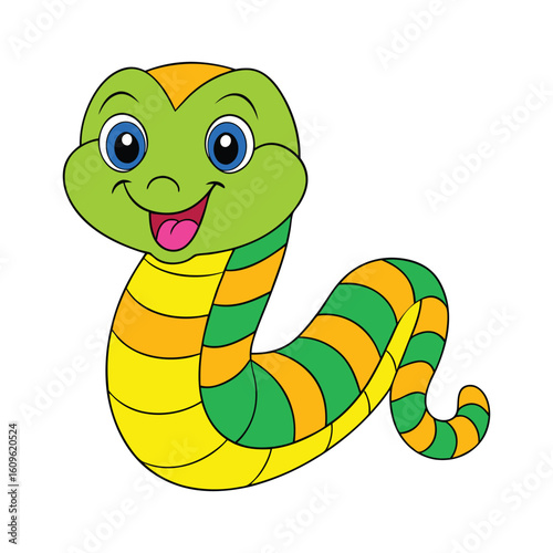 Smiling Happy Snake Cartoon Vector Art