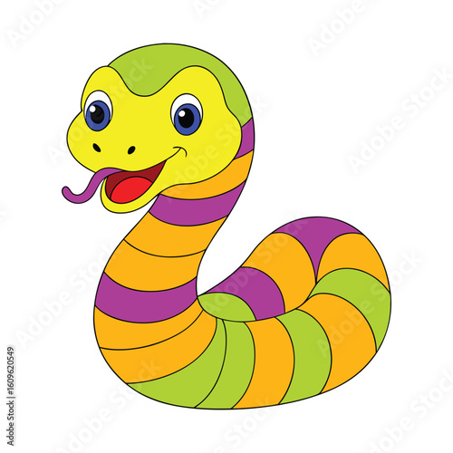 Smiling Happy Snake Cartoon Vector Art