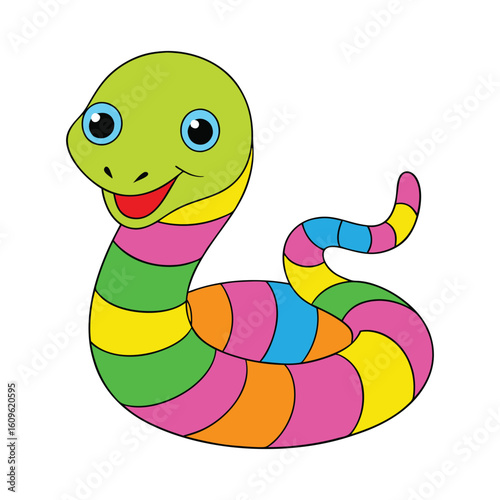 Smiling Happy Snake Cartoon Vector Art