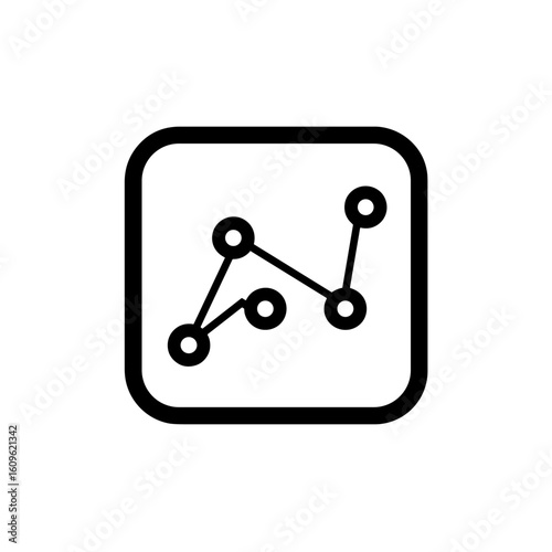 Analytics icon with circular nodes inside rounded square frame, vector illustration
