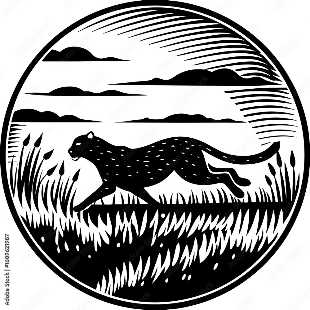 Obraz premium Cheetah Running Silhouette in Motion at Dusk