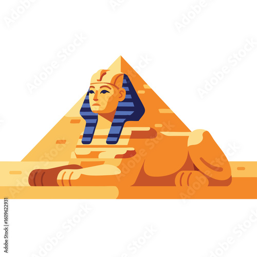 Stylized Egyptian Sphinx and Pyramid Illustration.