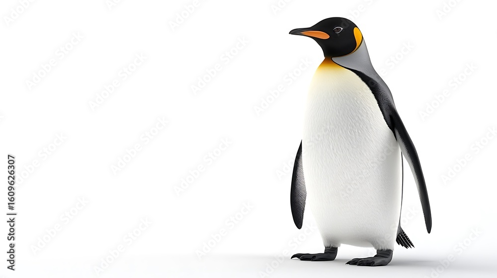 Fototapeta premium A striking photo of a majestic king penguin standing confidently against a bright white background
