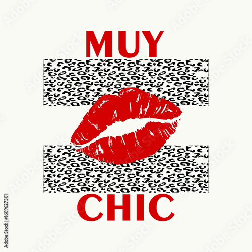 A chic French t-shirt design featuring seductive lips. A symbol of femininity, beauty, elegance, charm, and seduction. Lip artwork for t-shirts, posters, stickers, and more.