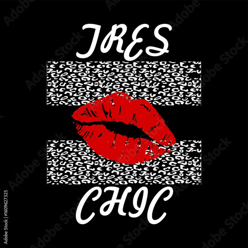 A chic French t-shirt design featuring seductive lips. A symbol of femininity, beauty, elegance, charm, and seduction. Lip artwork for t-shirts, posters, stickers, and more.