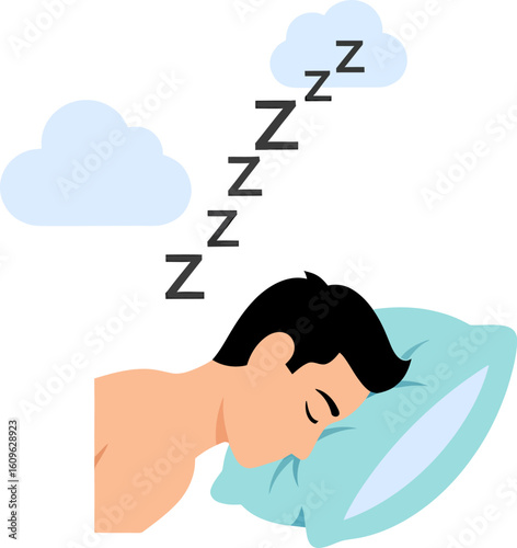 Person sleeping peacefully on a light blue pillow with Zzz symbols.