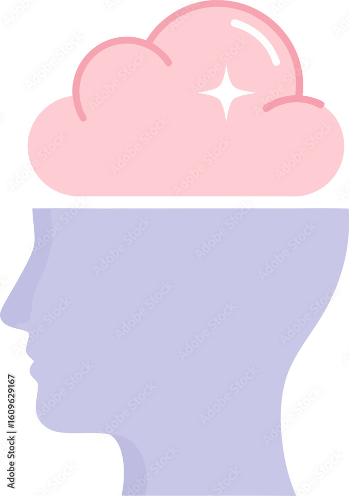 Obraz premium Minimalist lavender head silhouette with an open mind revealing a sparkling pink cloud of creative thought.