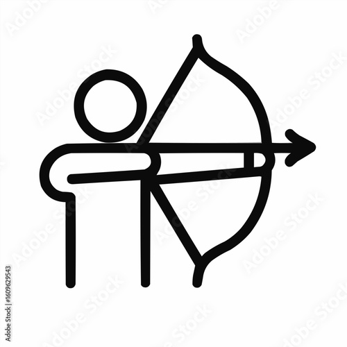Archer aiming bow and arrow in minimalist line art style  
