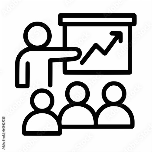 Presenter giving a business presentation to audience with growth chart  