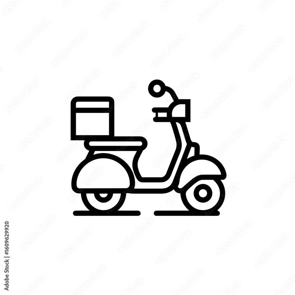 Delivery scooter icon with rear box for parcels
Delivery scooter icon with rear box for parcels
