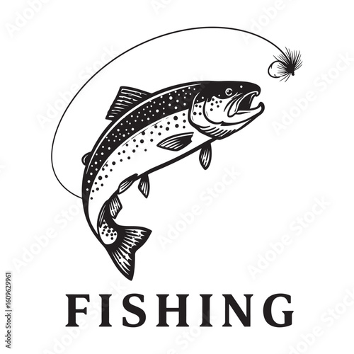 Leaping trout chasing lure fish fishing