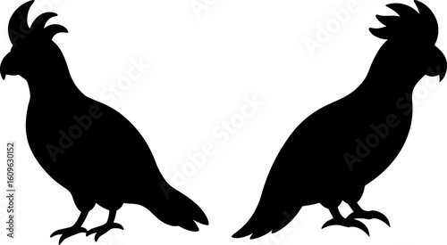 Black cockatoo animal set, a set of cockatoo standing, cockatoo collection, Vector of cockatoo animal, cockatoo silhouette, black cockatoo isolated on white background